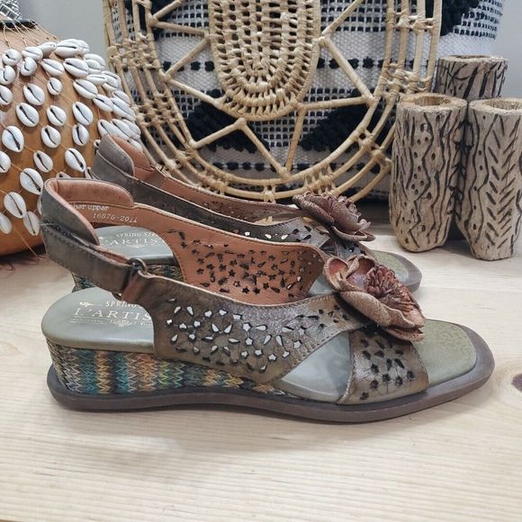 NWOB L'Artiste Suzietta Slingback Sandal Weave Basket Wedge Leather Boho 8.5/39 - Picture 1 of 12